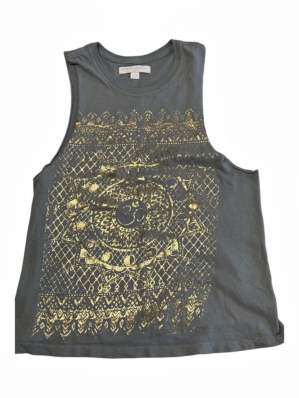 Free People Graphic Tank Top Gray & Gold Size XS